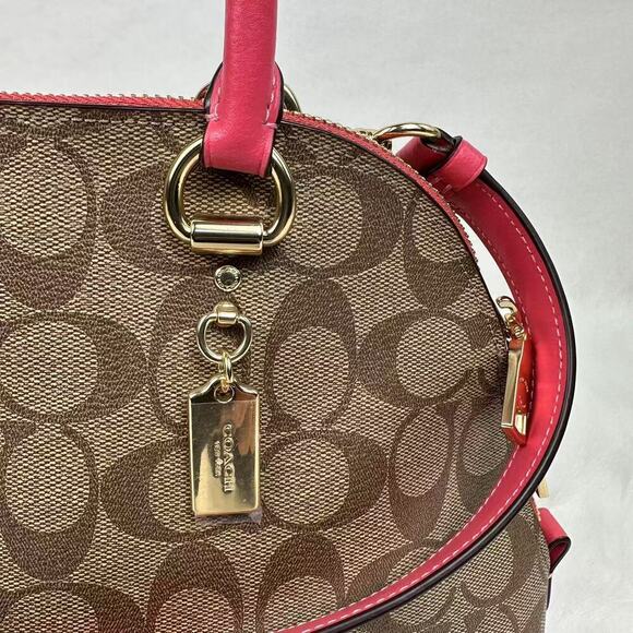 Coach Katy Satchel Crossbody In Signature Canvas In Gold/Khaki Fuchsia 2558 NWT - Picture 6 of 13